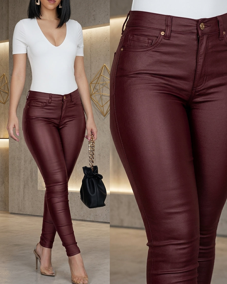 Pantalon Femme Effet Cuir Taille Haute — Élégance & Style