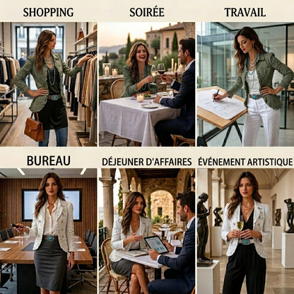 Veste Femme Fleurie à Volants – Col à Revers et Manches Longues