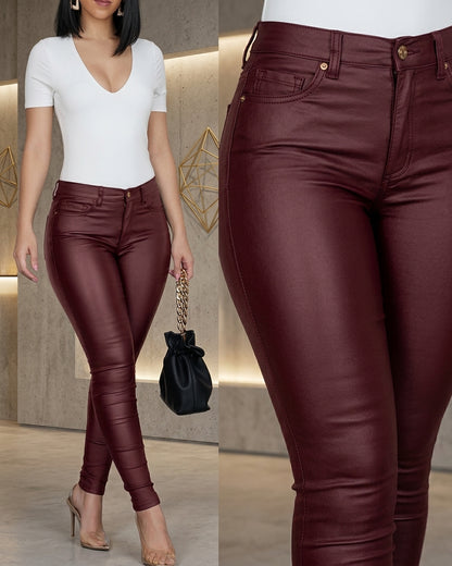 Pantalon Femme Effet Cuir Taille Haute — Élégance & Style