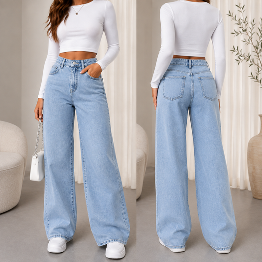 Jean Wide Leg Taille Haute Femme – Coupe Ample et Tendance