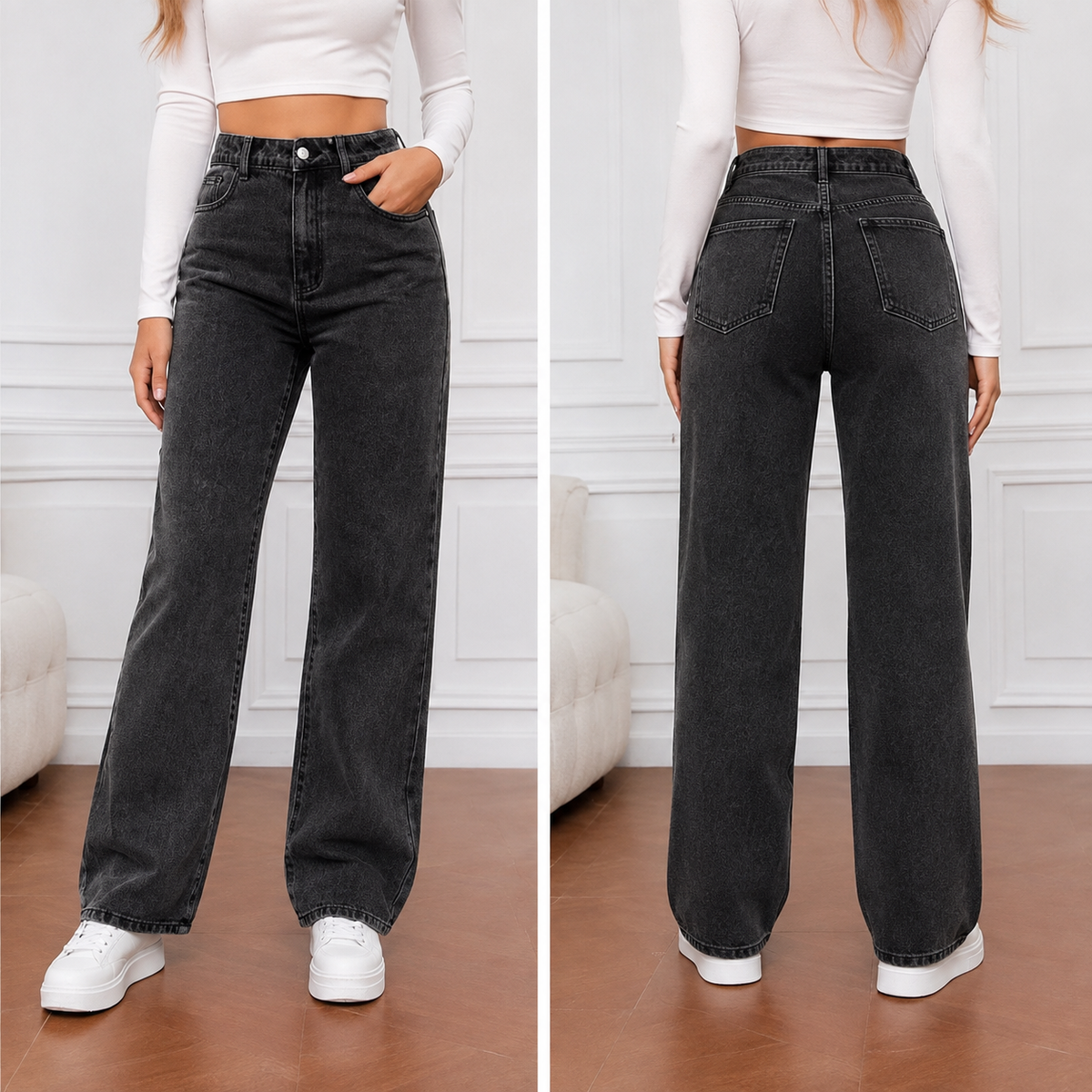 Jean Wide Leg Taille Haute Femme – Coupe Ample et Tendance