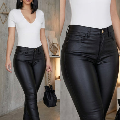 Pantalon Femme Effet Cuir Taille Haute — Élégance & Style